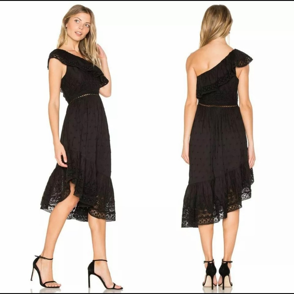 Love Shack Fancy Pamela One Shoulder Black Dress
